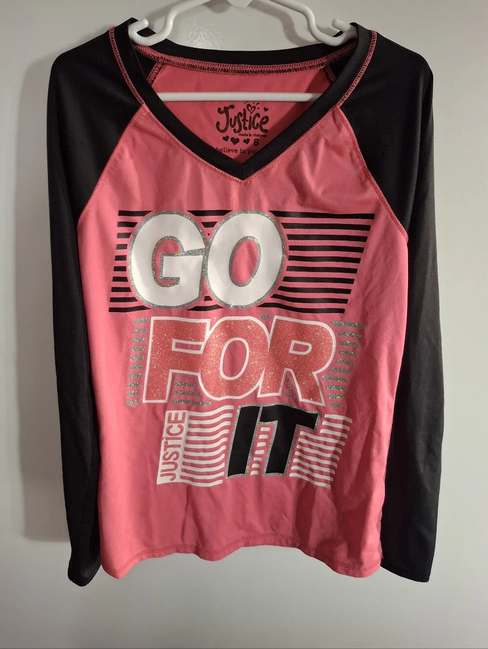 Justice Pink and Black 'Go For It' Long Sleeve Tee